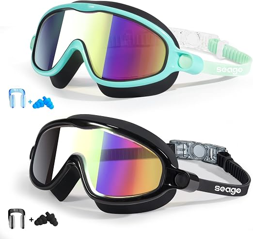Swim Goggles 2 Pack Anti-Fog Anti-UV Wide View Swimming Goggles for Kids 3-14